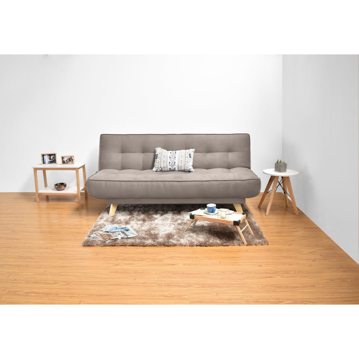 Sofá Cama Gales Taupe Denver y Matiz Natural 180x84cm de Tres Puestos Reclinable sin Apoya Brazos