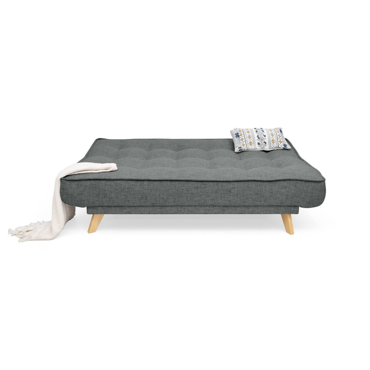 Sofá Cama Gales Gris Dicosta y Matiz Natural 180x84cm de Tres Puestos Reclinable sin Apoya Brazos