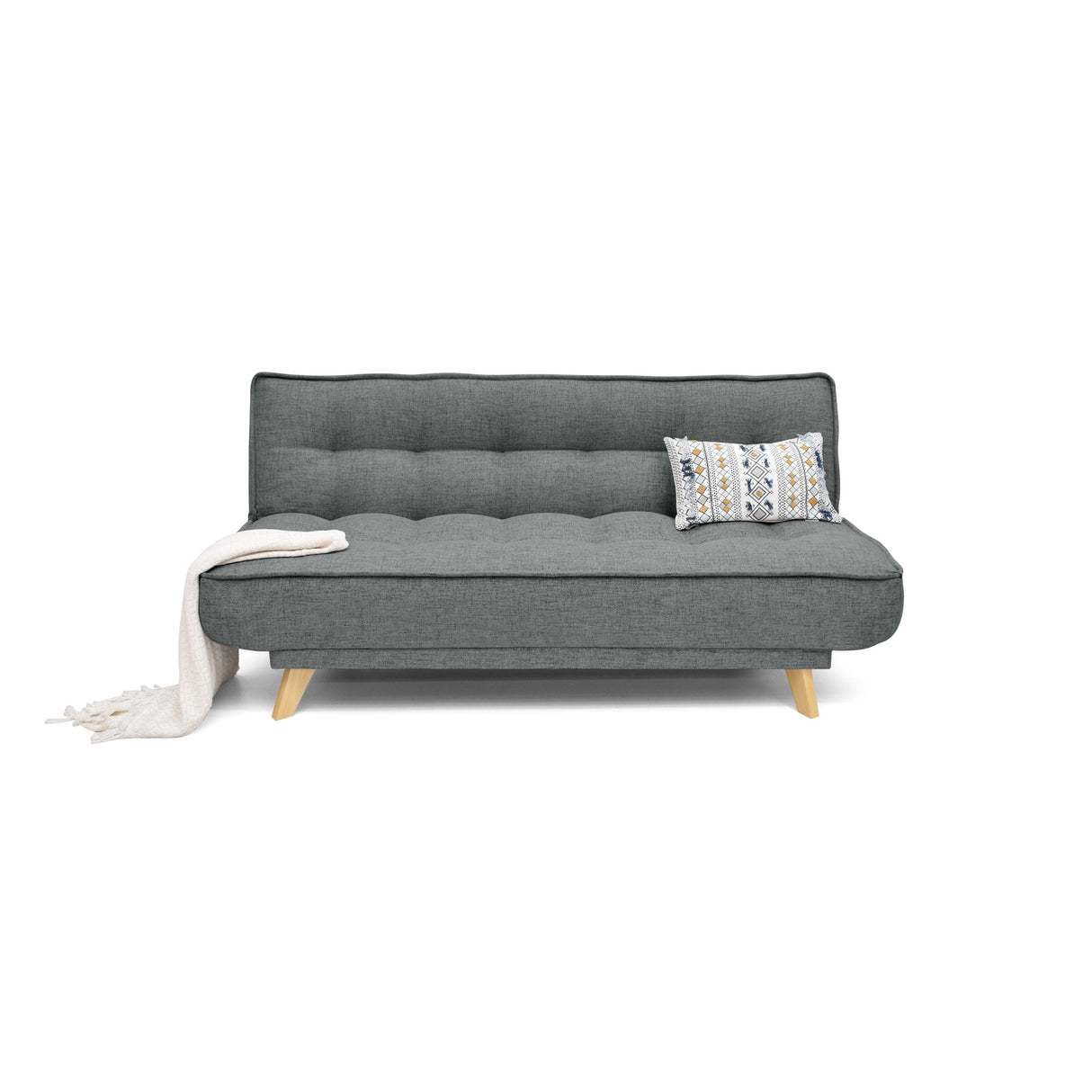 Sofá Cama Gales Gris Dicosta y Matiz Natural 180x84cm de Tres Puestos Reclinable sin Apoya Brazos