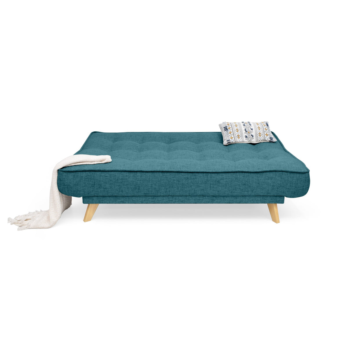 Sofá Cama Gales Petróleo Eureka y Matiz Natural 180x84cm de Tres Puestos Reclinable sin Apoya Brazos