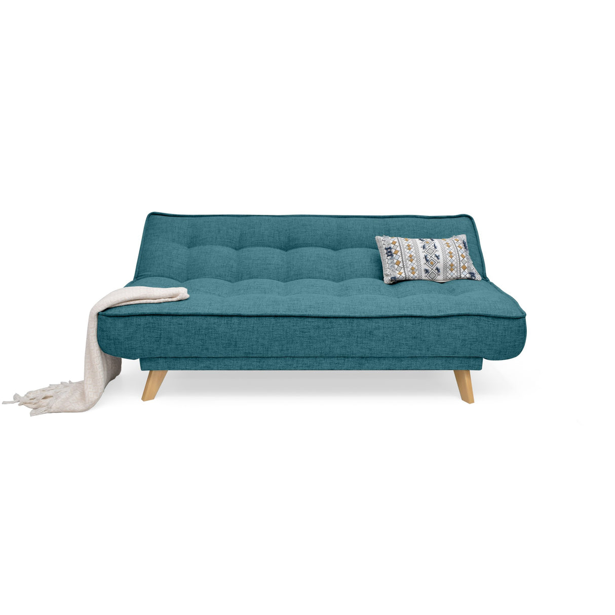 Sofá Cama Gales Petróleo Eureka y Matiz Natural 180x84cm de Tres Puestos Reclinable sin Apoya Brazos
