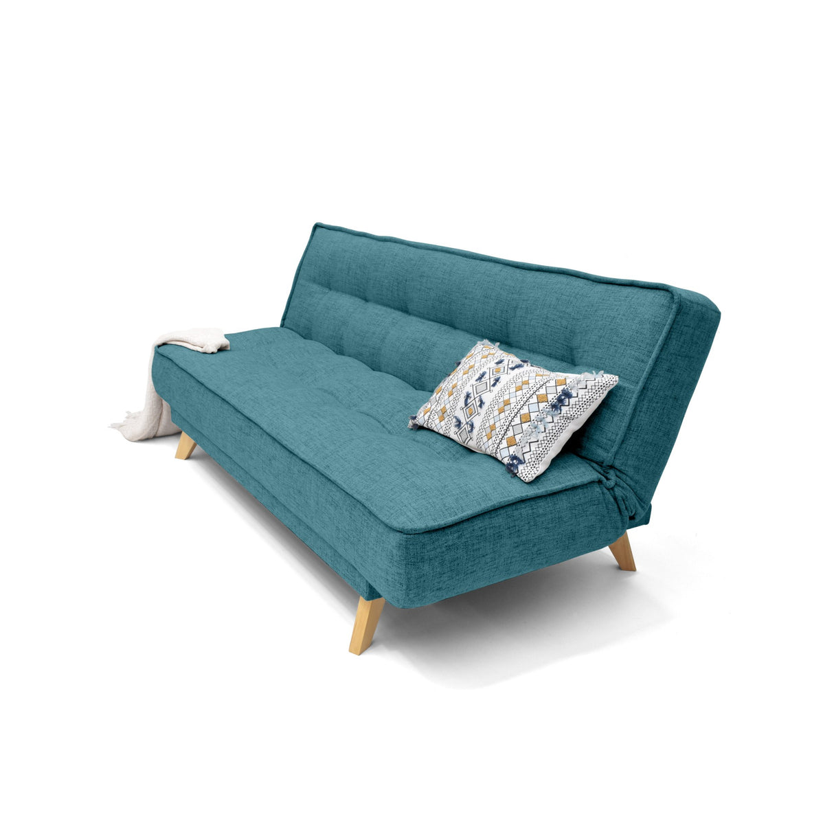 Sofá Cama Gales Petróleo Eureka y Matiz Natural 180x84cm de Tres Puestos Reclinable sin Apoya Brazos