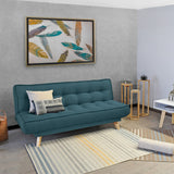 Sofá Cama Gales Azul Duster y Matiz Natural 180x84cm de Tres Puestos Reclinable sin Apoya Brazos