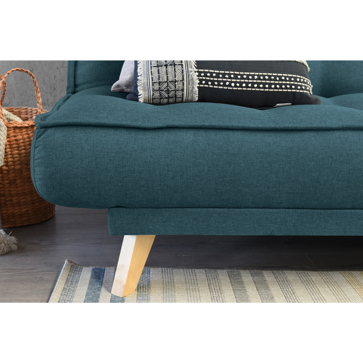 Sofá Cama Gales Azul Duster y Matiz Natural 180x84cm de Tres Puestos Reclinable sin Apoya Brazos