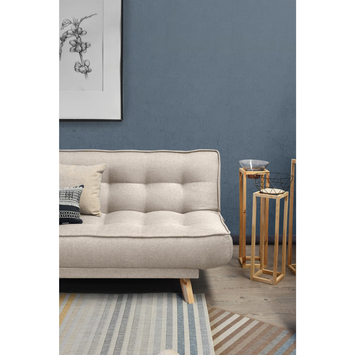 Sofá Cama Gales Beige Duster y Matiz Natural 180x84cm de Tres Puestos Reclinable sin Apoya Brazos