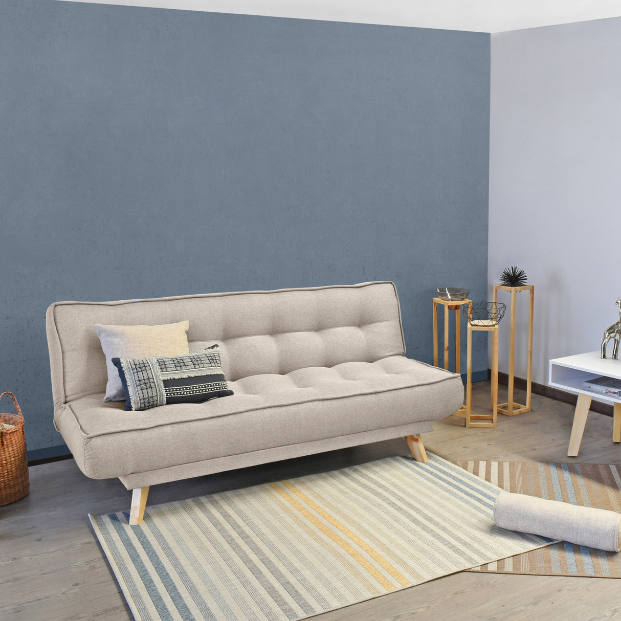 Sofá Cama Gales Beige Duster y Matiz Natural 180x84cm de Tres Puestos Reclinable sin Apoya Brazos