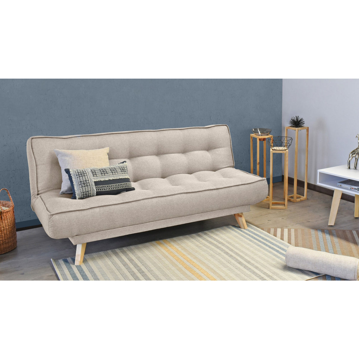 Sofá Cama Gales Beige Duster y Matiz Natural 180x84cm de Tres Puestos Reclinable sin Apoya Brazos