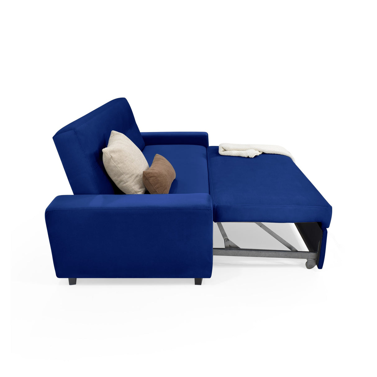 Sofá Cama Hamburgo Azul Denver y Matiz Wengue 210x87cm de Tres Puestos Reclinable sin Apoya Brazos