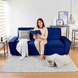 Sofá Cama Hamburgo Azul Denver y Matiz Wengue 210x87cm de Tres Puestos Reclinable sin Apoya Brazos