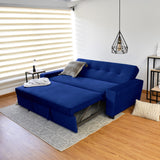 Sofá Cama Hamburgo Azul Denver y Matiz Wengue 210x87cm de Tres Puestos Reclinable sin Apoya Brazos