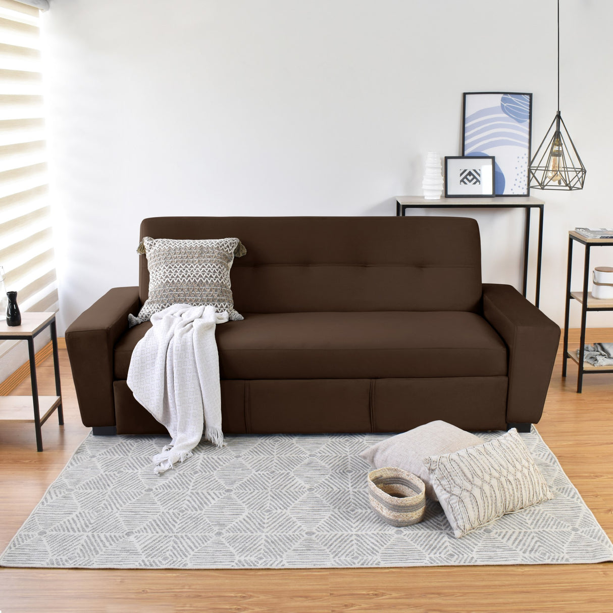 Sofá Cama Hamburgo Chocolate Denver y Matiz Wengue 210x87cm de Tres Puestos Reclinable sin Apoya Brazos
