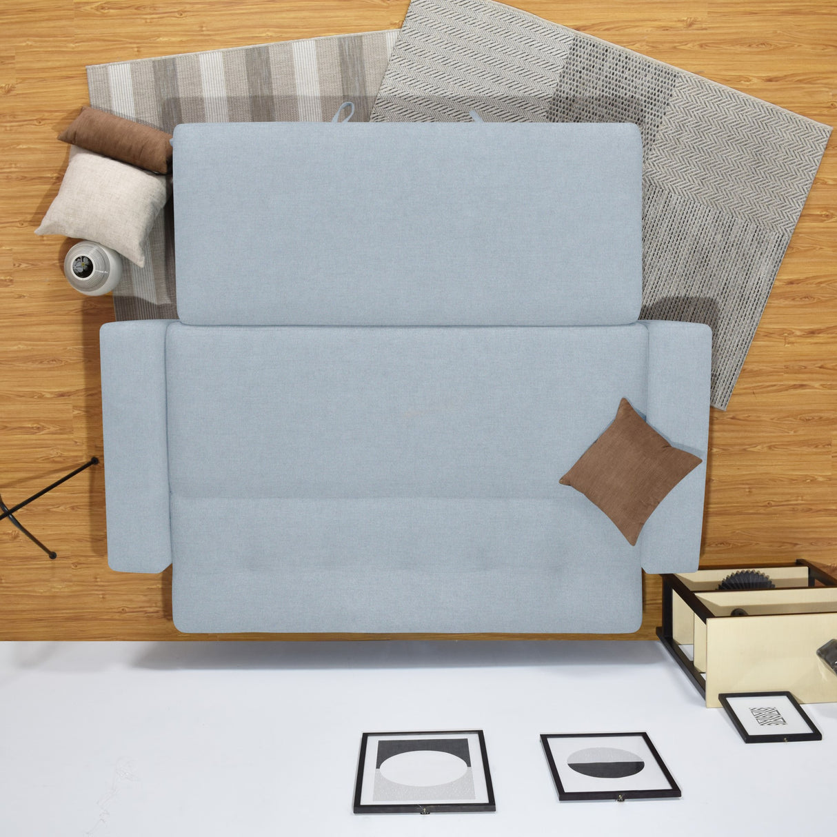 Sofá Cama Hamburgo Plata Denver y Matiz Wengue 210x87cm de Tres Puestos Reclinable sin Apoya Brazos