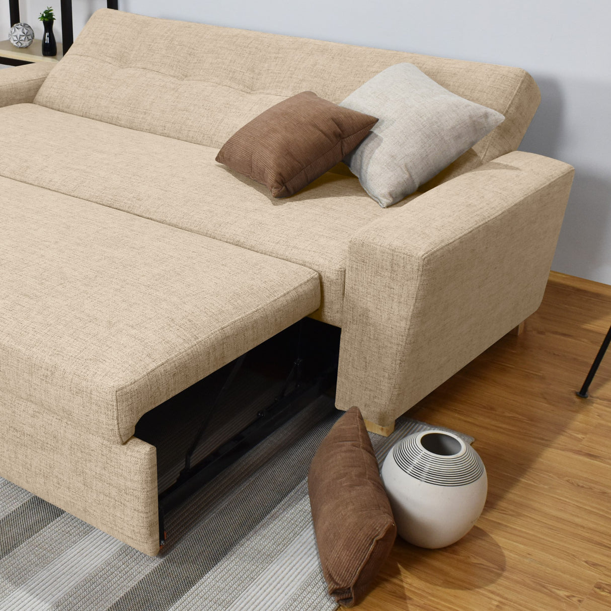 Sofá Cama Hamburgo Beige Dicosta y Matiz Natural 210x87cm de Tres Puestos Reclinable sin Apoya Brazos