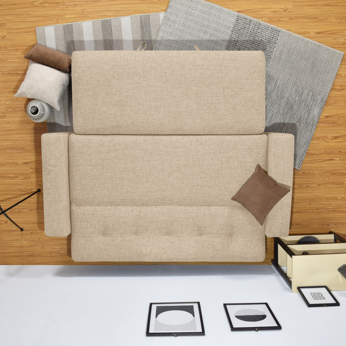 Sofá Cama Hamburgo Beige Dicosta y Matiz Natural 210x87cm de Tres Puestos Reclinable sin Apoya Brazos