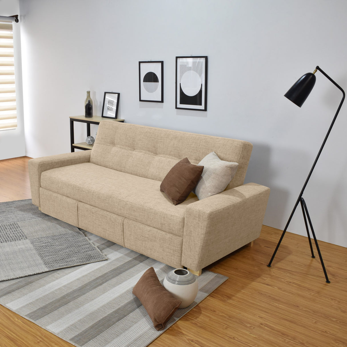 Sofá Cama Hamburgo Beige Dicosta y Matiz Natural 210x87cm de Tres Puestos Reclinable sin Apoya Brazos