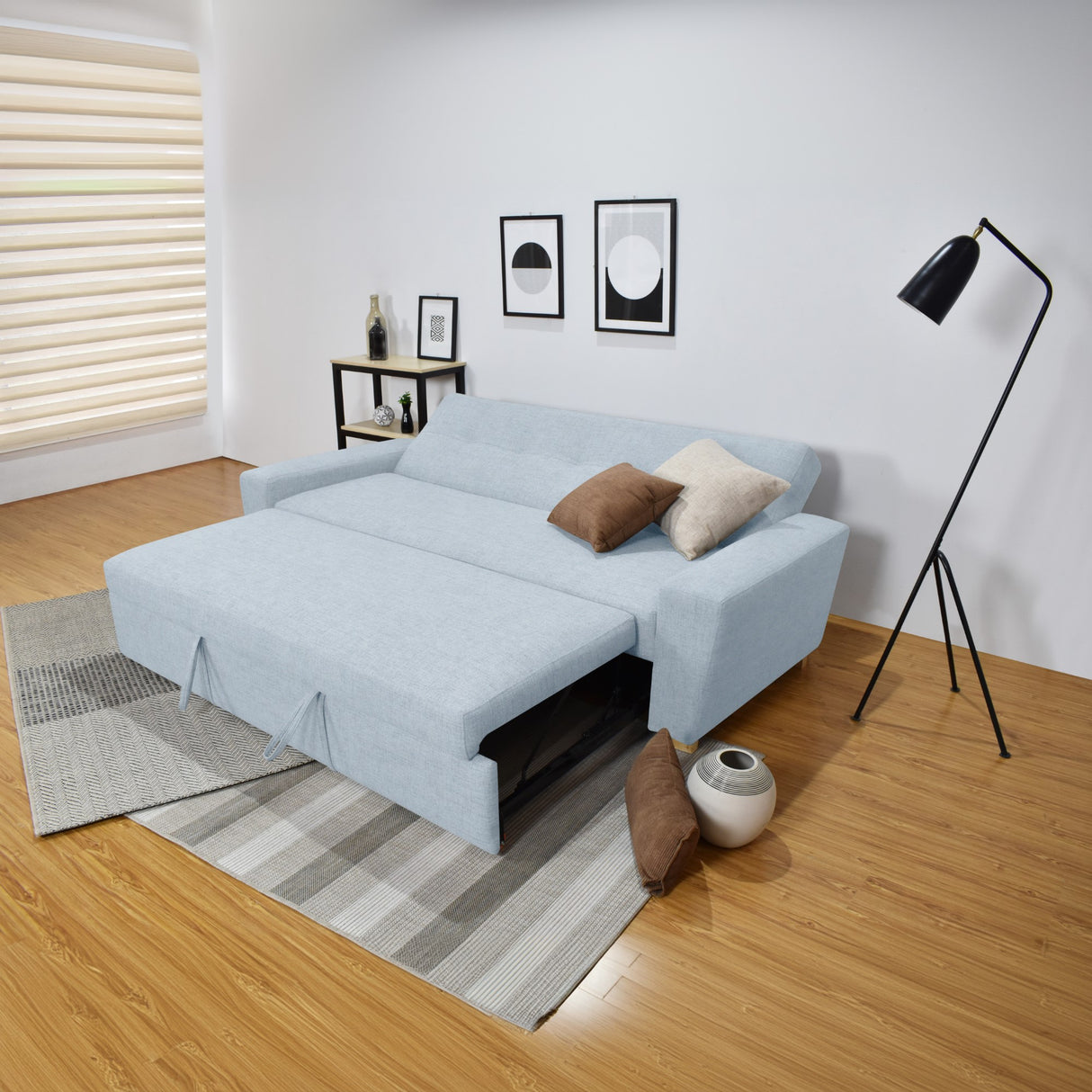 Sofá Cama Hamburgo Plata Eureka y Matiz Natural 210x87cm de Tres Puestos Reclinable sin Apoya Brazos