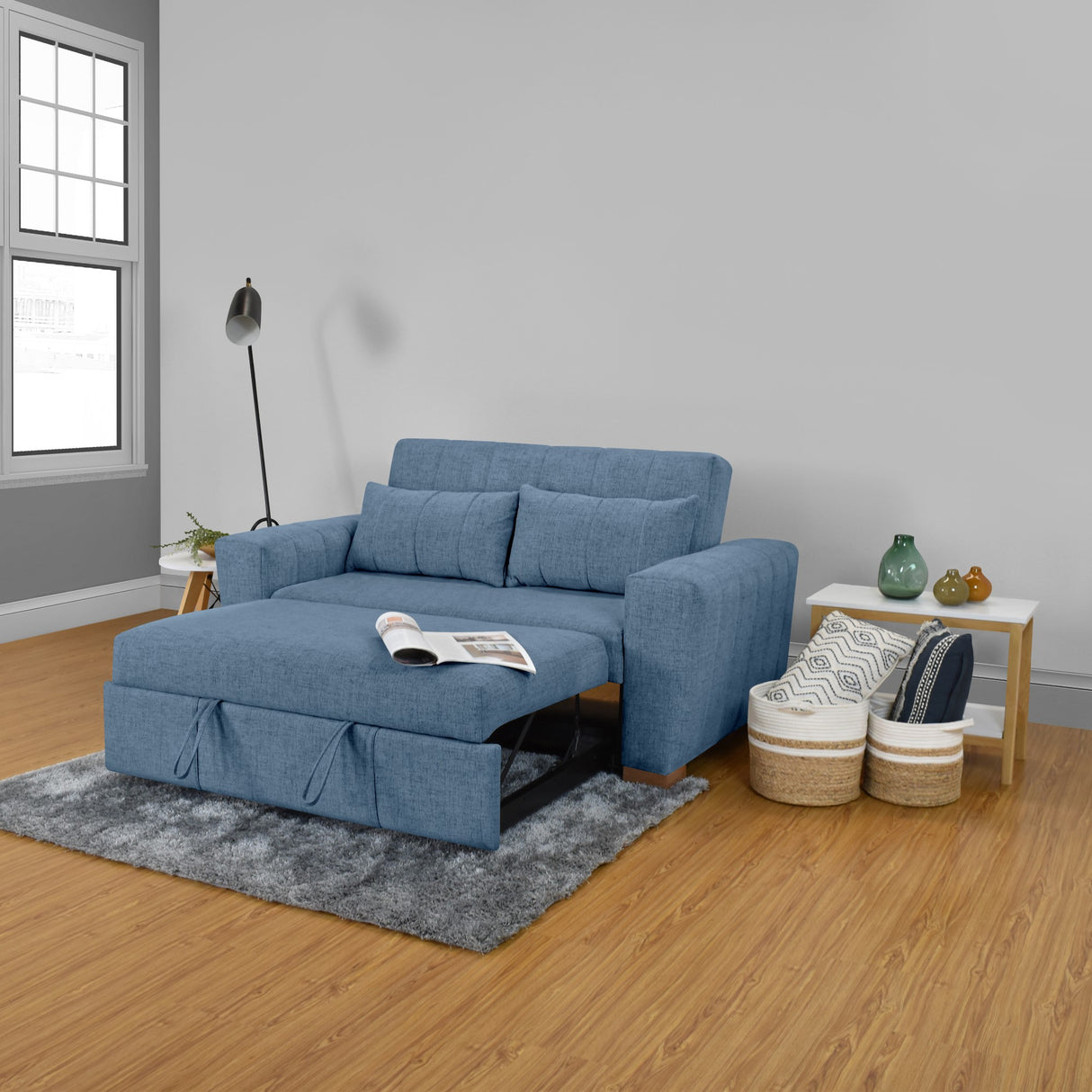 Sofá Cama Hannover Índigo Dicosta y Matiz Caramelo 160x85cm de Dos Puestos Reclinable sin Apoya Brazos
