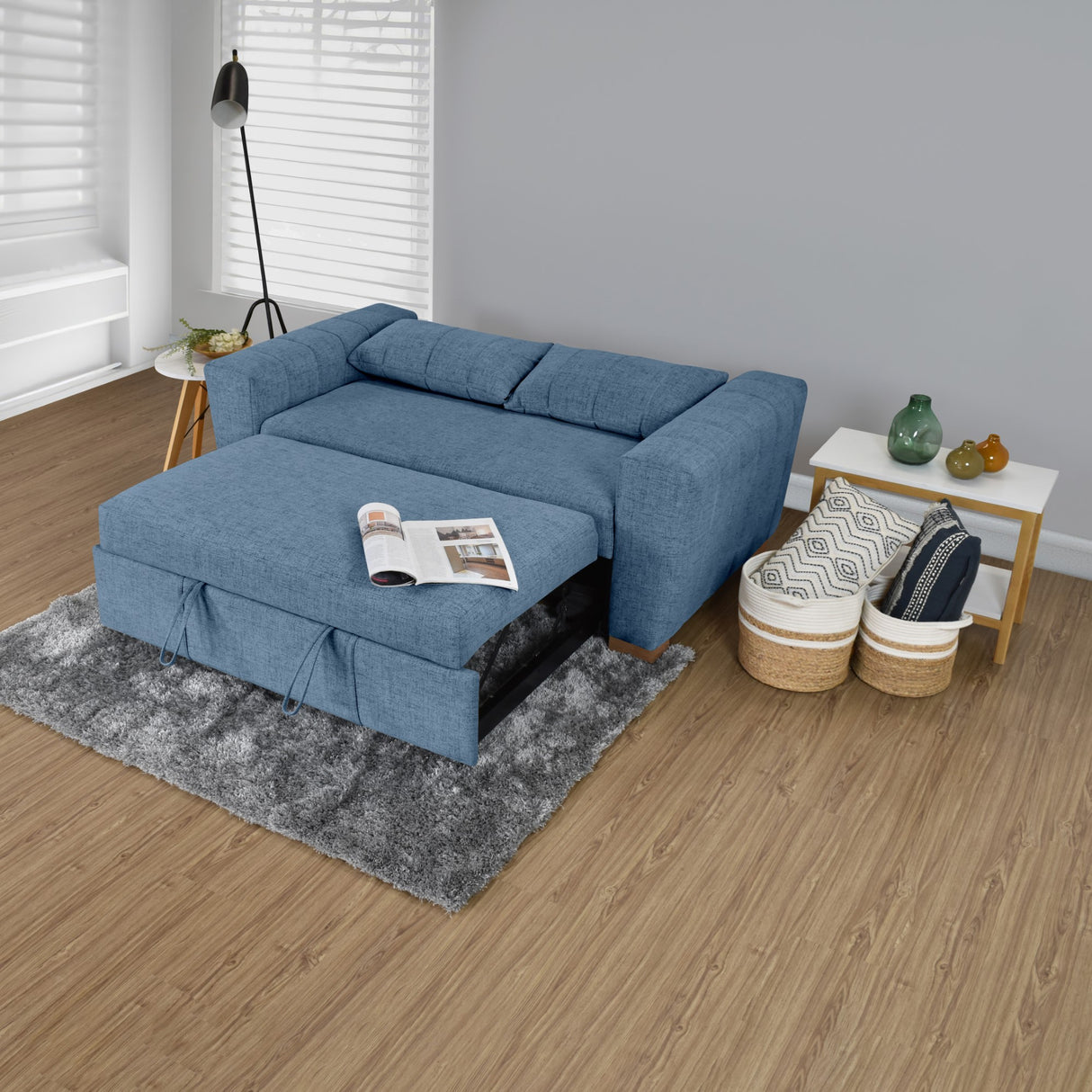 Sofá Cama Hannover Índigo Dicosta y Matiz Caramelo 160x85cm de Dos Puestos Reclinable sin Apoya Brazos