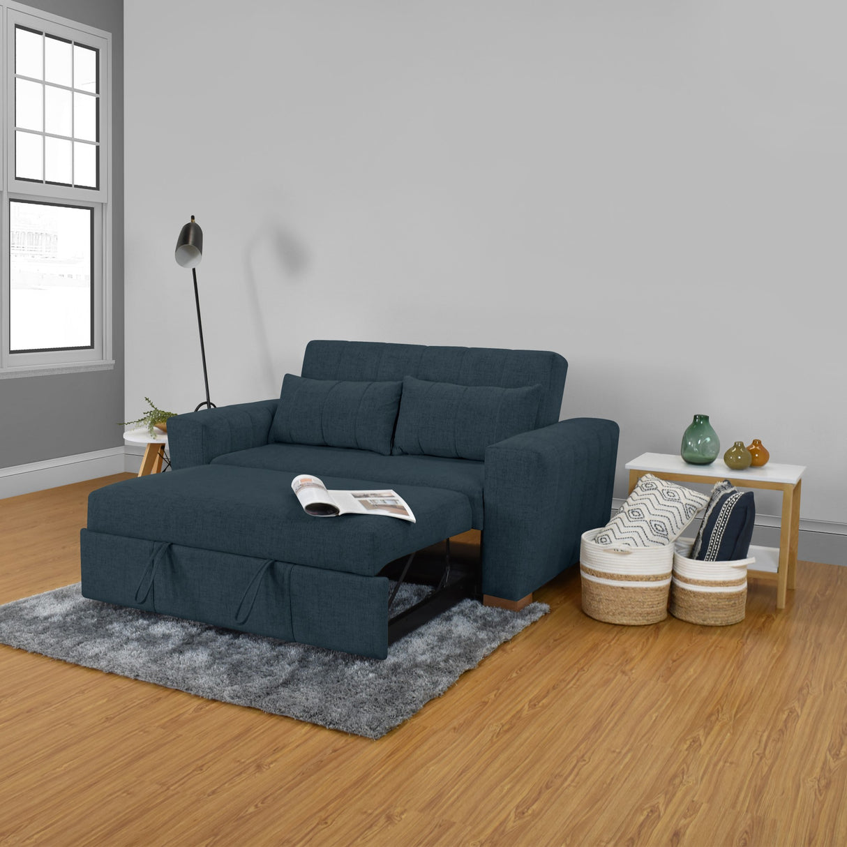 Sofá Cama Hannover Plomo Eureka y Matiz Caramelo 160x85cm de Dos Puestos Reclinable sin Apoya Brazos