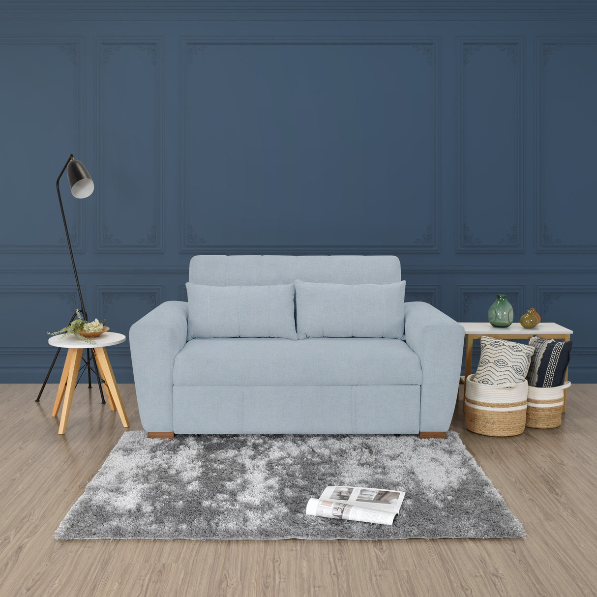 Sofá Cama Hannover Plata Eureka y Matiz Caoba 160x85cm de Dos Puestos Reclinable sin Apoya Brazos