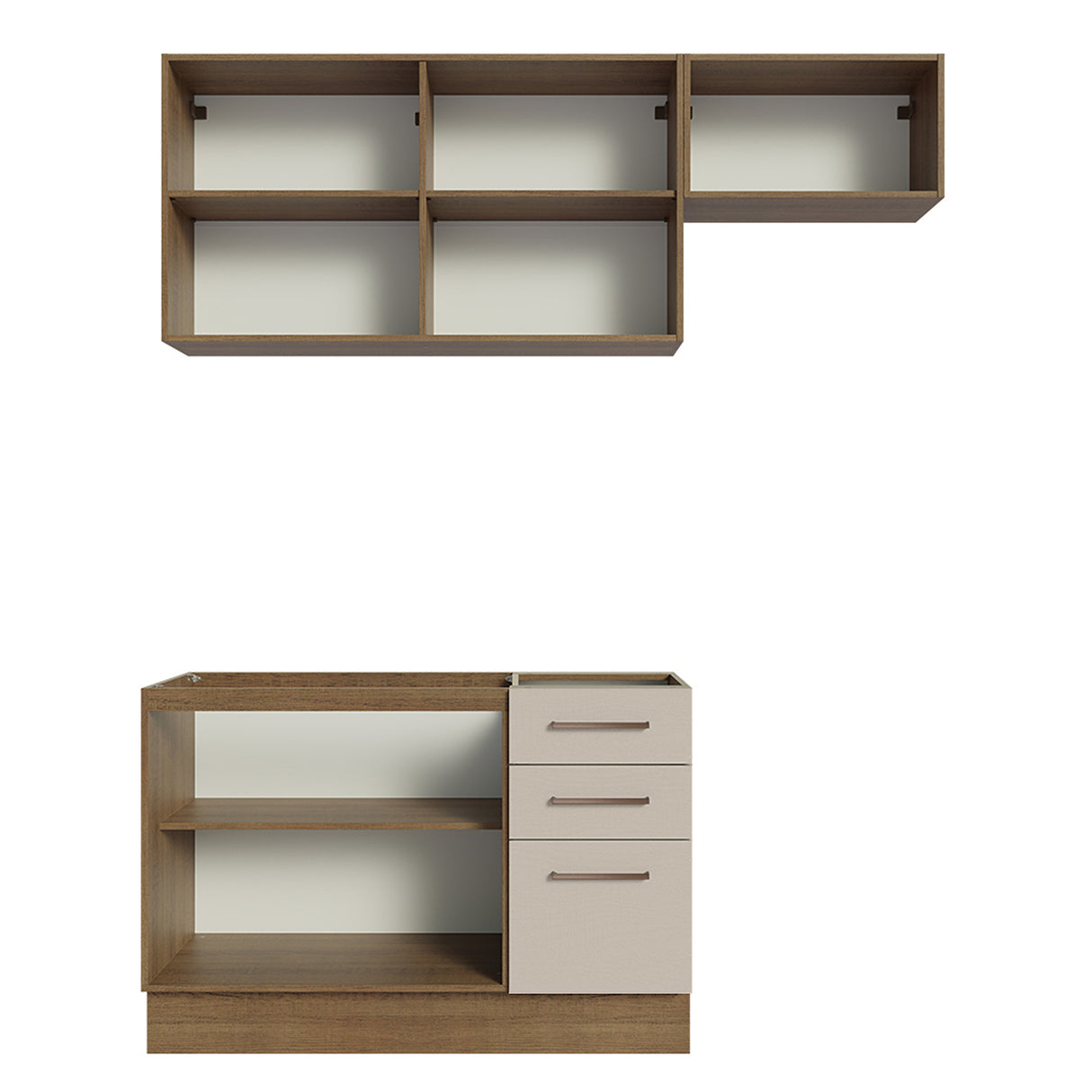 Cocina Integral Agata Marron y Crema 180x225cm para Mesón Lado Izquierdo sin Mesón y sin Estufa