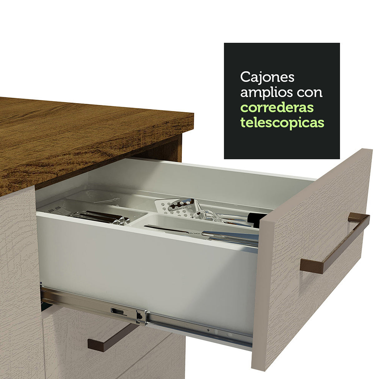 Cocina Integral Agata Marron y Crema 180x225cm para Mesón Lado Izquierdo sin Mesón y sin Estufa