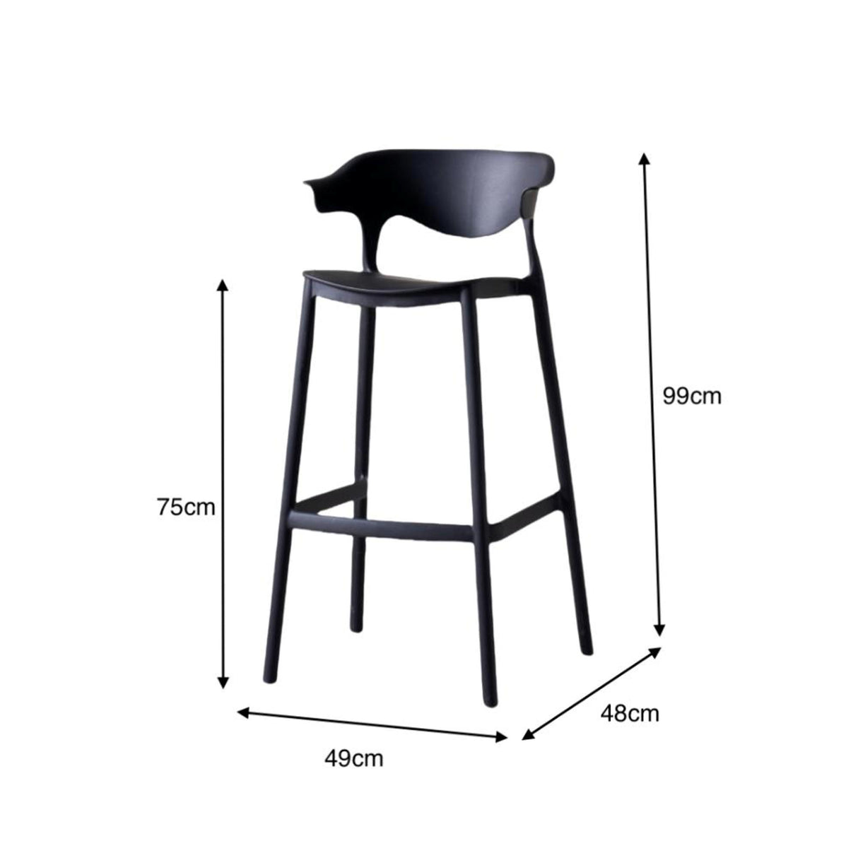 Silla Bar para Exteriores Elena Negro 49x99cm con Espaldar y sin Apoya Brazos