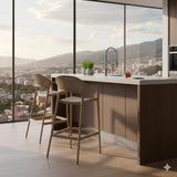 Silla Bar para Exteriores Curitiva Taupe 56x109cm con Espaldar y con Apoya Brazos