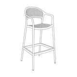 Silla Bar para Exteriores Curitiva Taupe 56x109cm con Espaldar y con Apoya Brazos