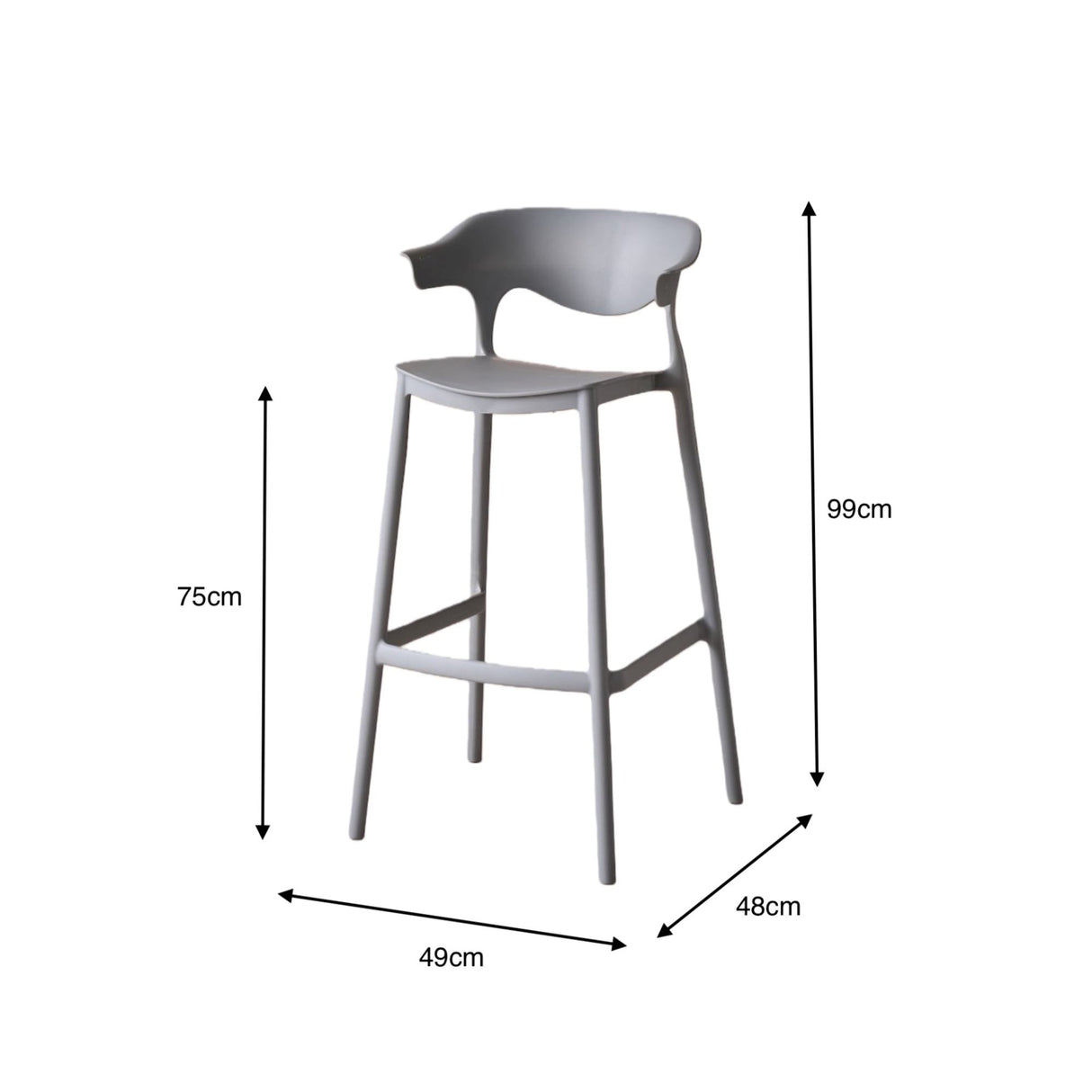 Silla Bar para Exteriores Elena Gris Oscuro 49x99cm con Espaldar y sin Apoya Brazos