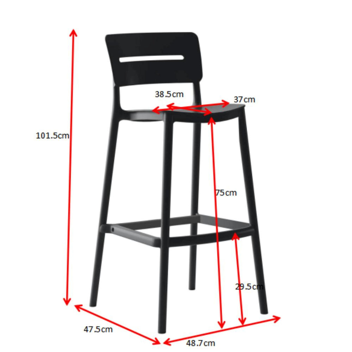 Silla Bar para Exteriores Manila Negro 37x101.5cm con Espaldar y sin Apoya Brazos
