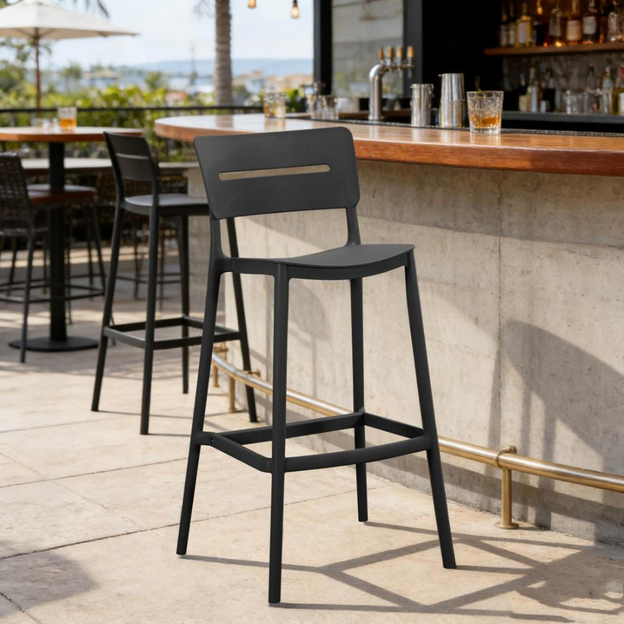 Silla Bar para Exteriores Manila Negro 37x101.5cm con Espaldar y sin Apoya Brazos