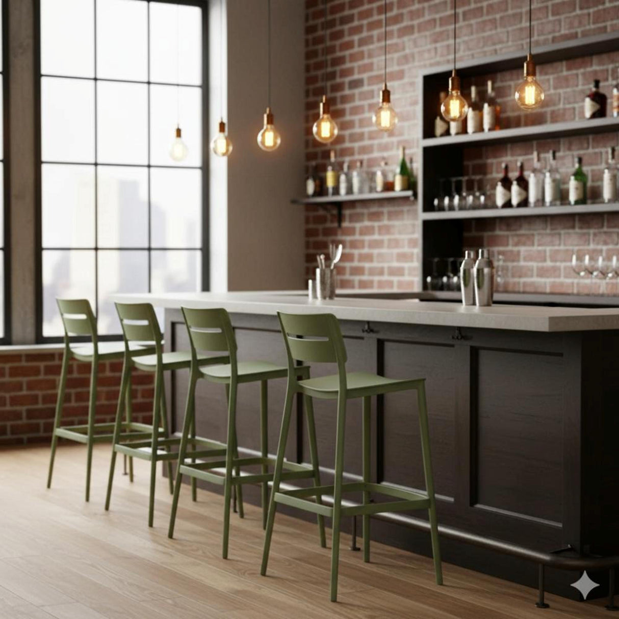 Silla Bar para Exteriores Manila Verde 37x101.5cm con Espaldar y sin Apoya Brazos