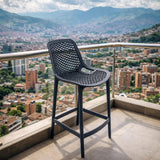 Silla Bar para Exteriores Miame Gris Oscuro 44x95.5cm con Espaldar y sin Apoya Brazos