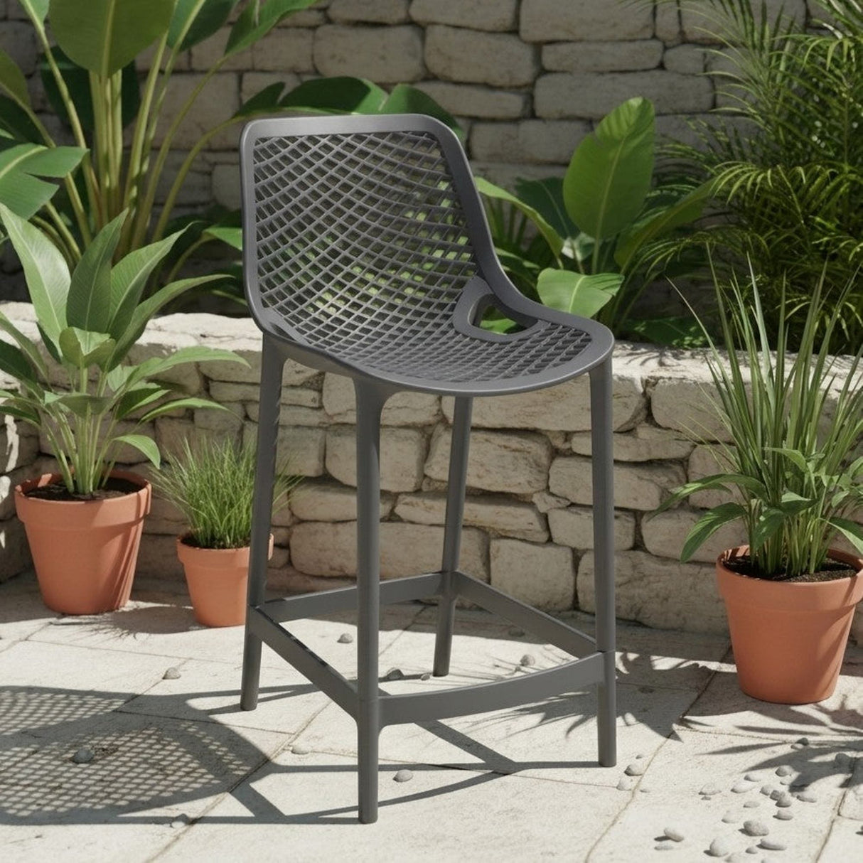 Silla Bar para Exteriores Miame Gris Oscuro 44x95.5cm con Espaldar y sin Apoya Brazos