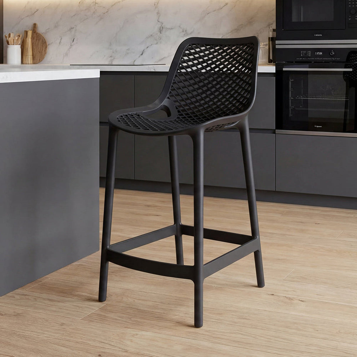 Silla Bar para Exteriores Miame Negro 44x95.5cm con Espaldar y sin Apoya Brazos