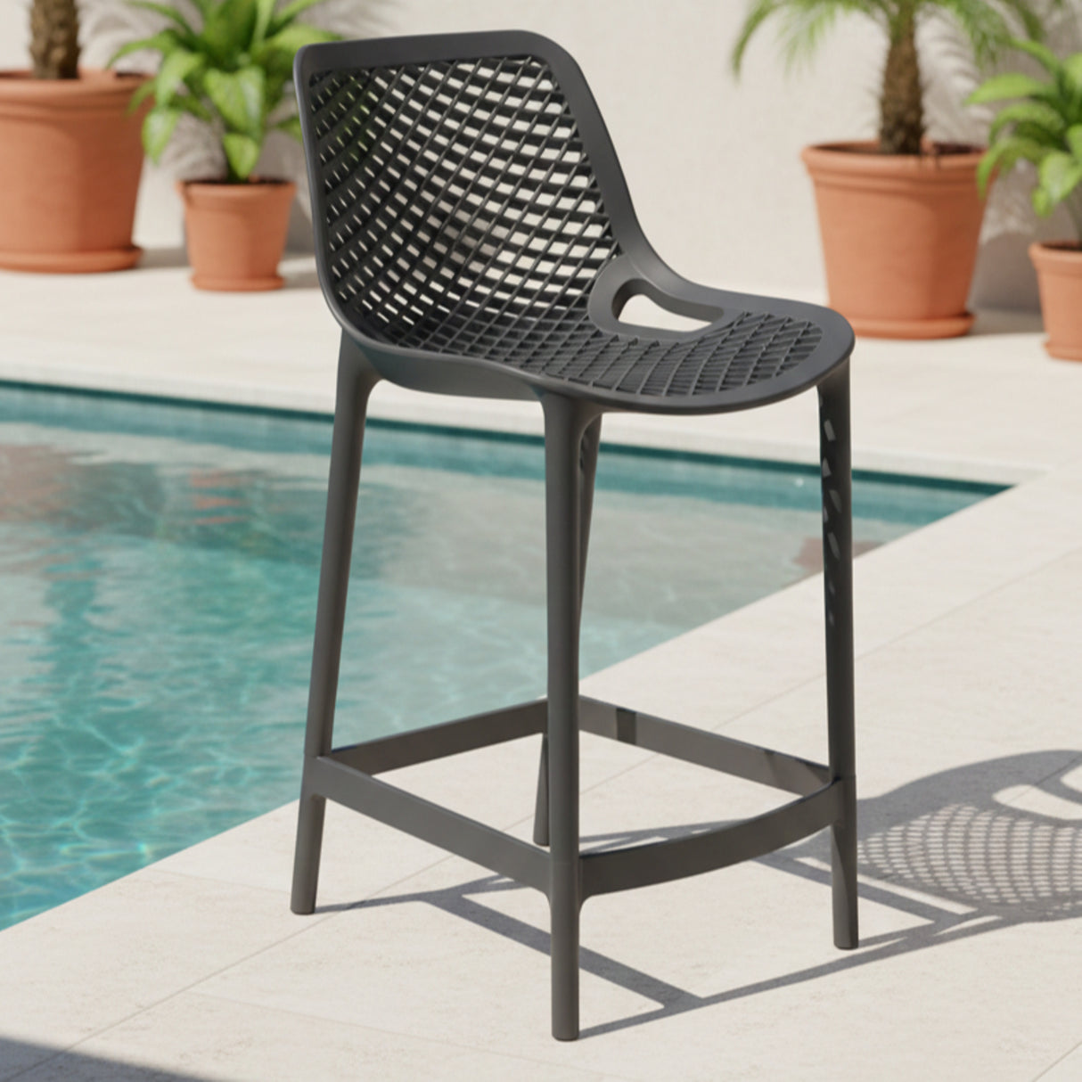 Silla Bar para Exteriores Miame Negro 44x95.5cm con Espaldar y sin Apoya Brazos