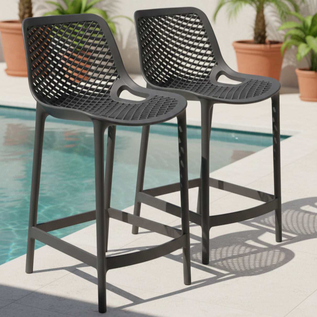 Silla Bar para Exteriores Miame Negro 44x95.5cm con Espaldar y sin Apoya Brazos