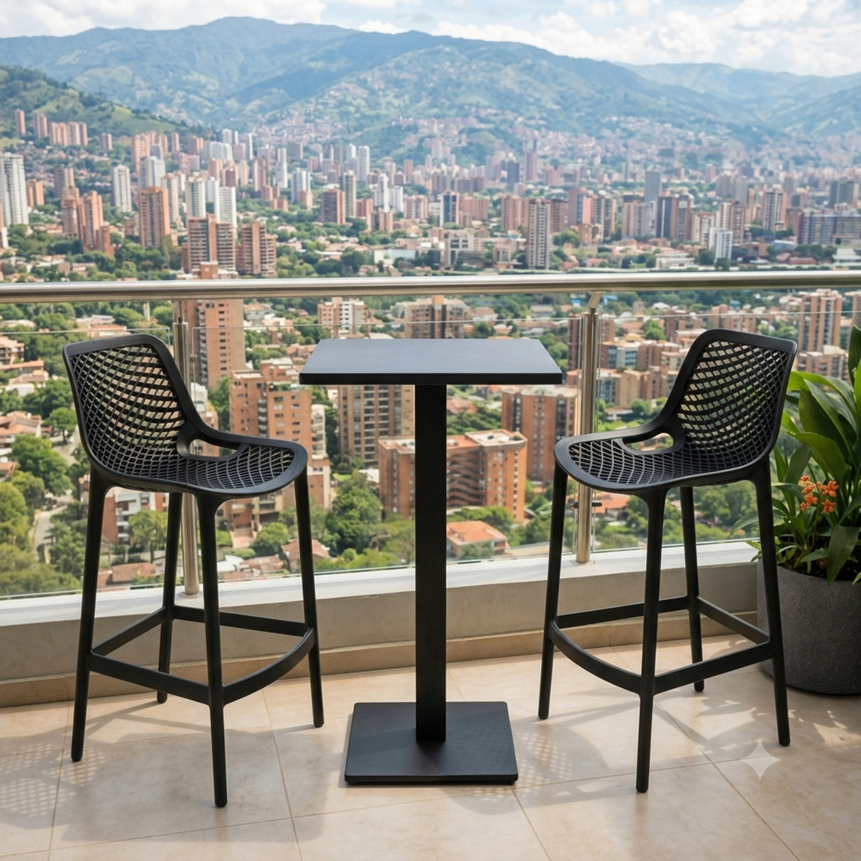Silla Bar para Exteriores Miame Negro 44x95.5cm con Espaldar y sin Apoya Brazos