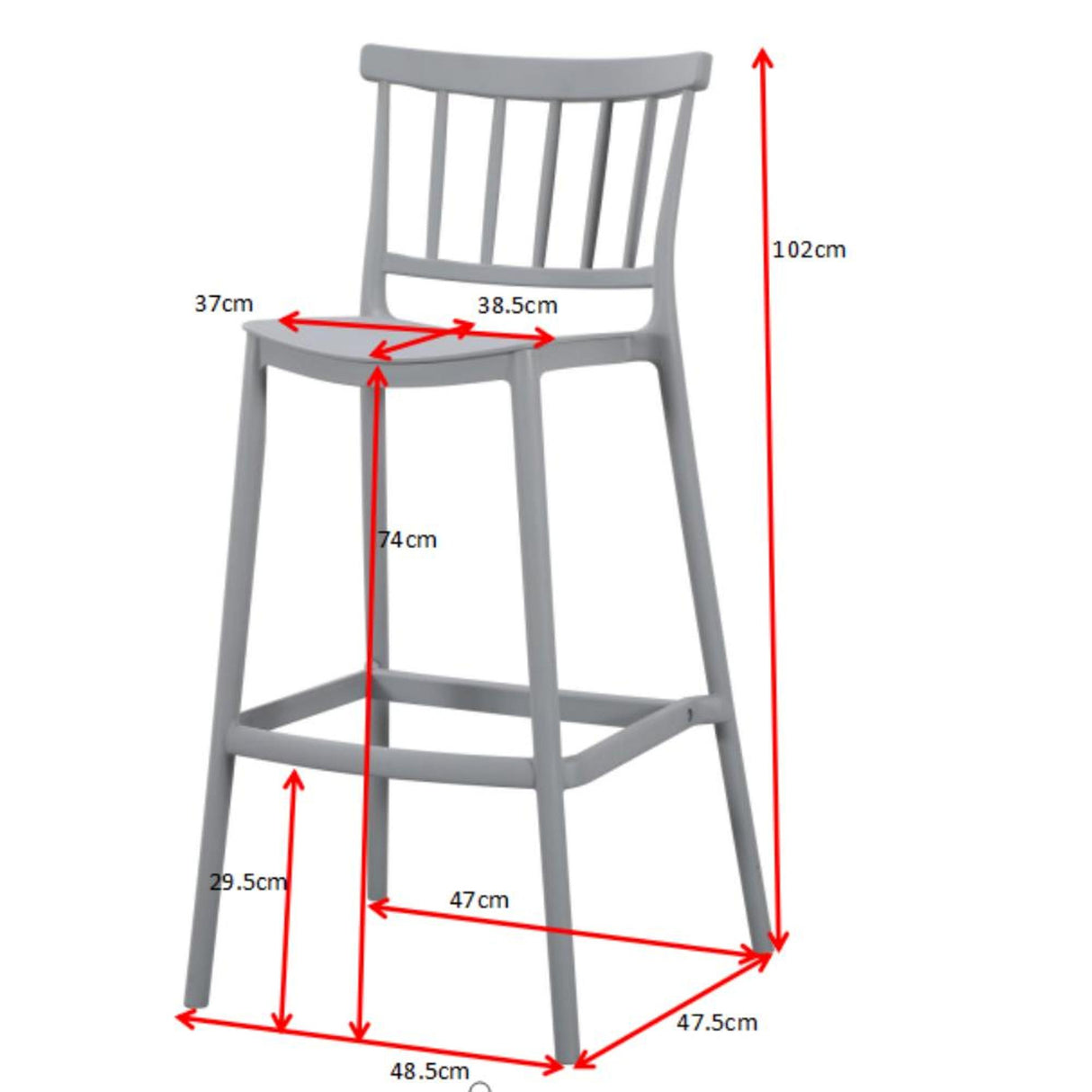 Silla Bar para Exteriores Oxford Gris 37x104cm con Espaldar y sin Apoya Brazos