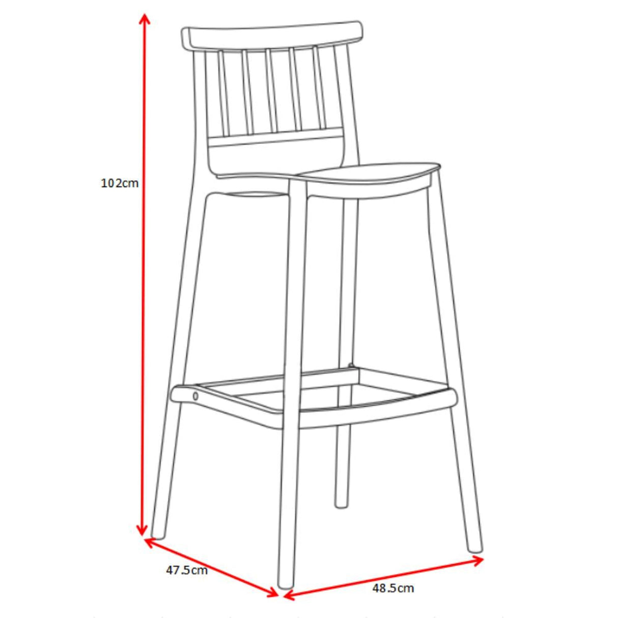 Silla Bar para Exteriores Oxford Gris 37x104cm con Espaldar y sin Apoya Brazos