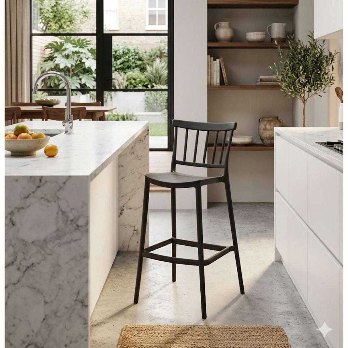 Silla Bar para Exteriores Oxford Negro 37x104cm con Espaldar y sin Apoya Brazos