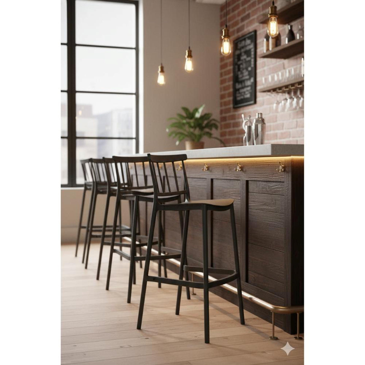 Silla Bar para Exteriores Oxford Negro 37x104cm con Espaldar y sin Apoya Brazos