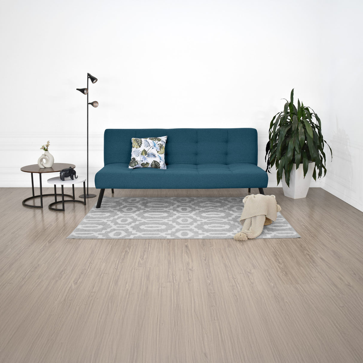 Sofá Cama Asher Plomo Eureka y Metálico Negro 184x80cm de Tres Puestos Reclinable sin Apoya Brazos