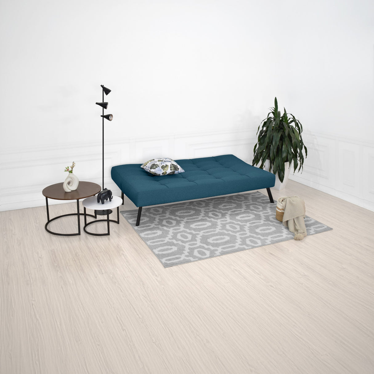 Sofá Cama Asher Plomo Eureka y Metálico Negro 184x80cm de Tres Puestos Reclinable sin Apoya Brazos