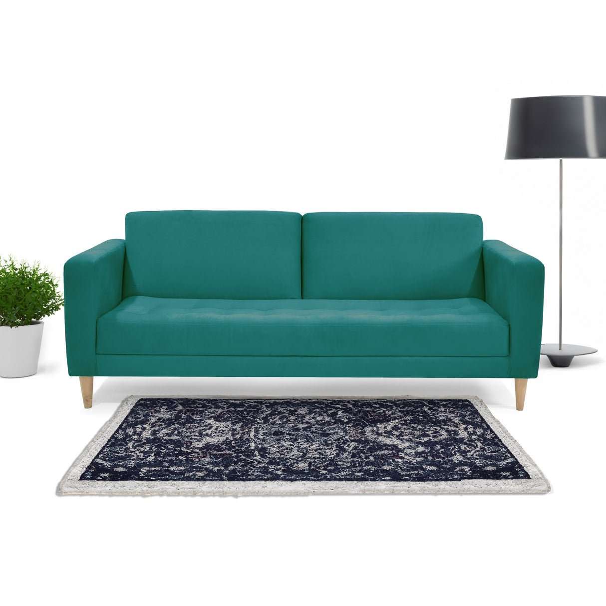 Sofá Cama Babilonia Petróleo Denver y Matiz Natural 205x86cm de Tres Puestos Reclinable sin Apoya Brazos