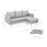 Sofá Barbados Plata Dorsey y Matiz Caoba 190x85cm de Tres Puestos sin Apoya Brazos