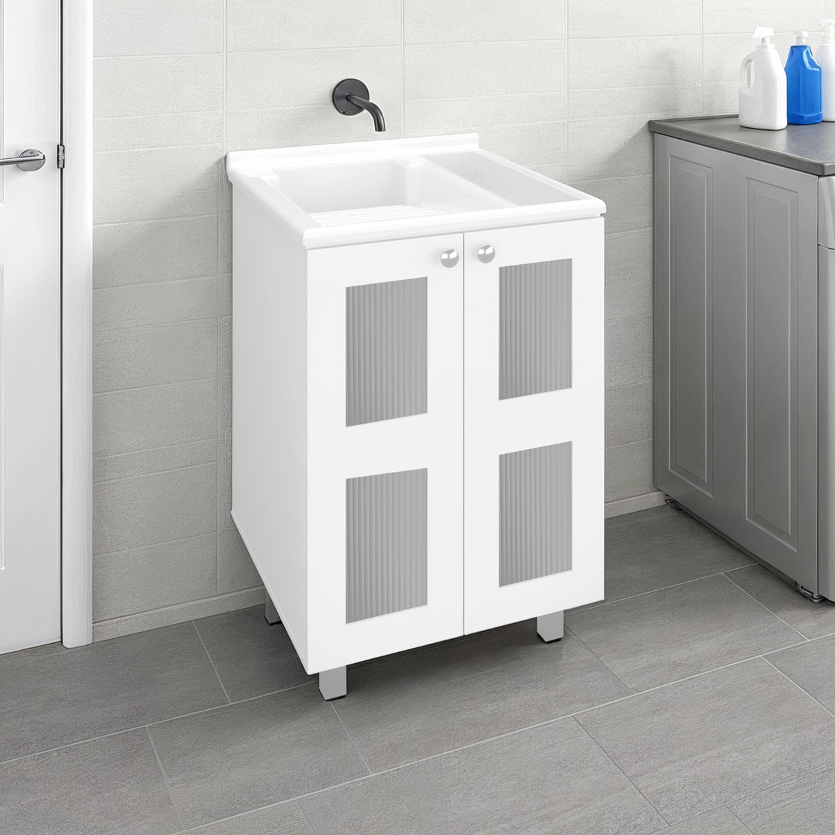 Lavadero Haysi Blanco 60x88cm de Sobreponer con Mueble para Lavadero y sin Grifería