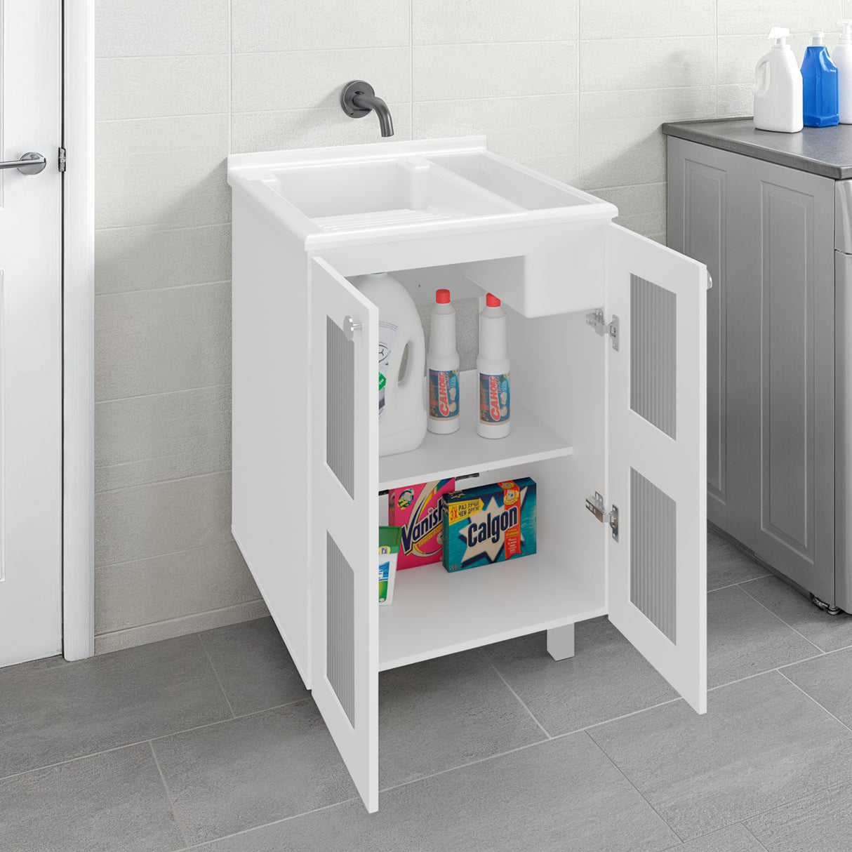 Lavadero Haysi Blanco 60x88cm de Sobreponer con Mueble para Lavadero y sin Grifería