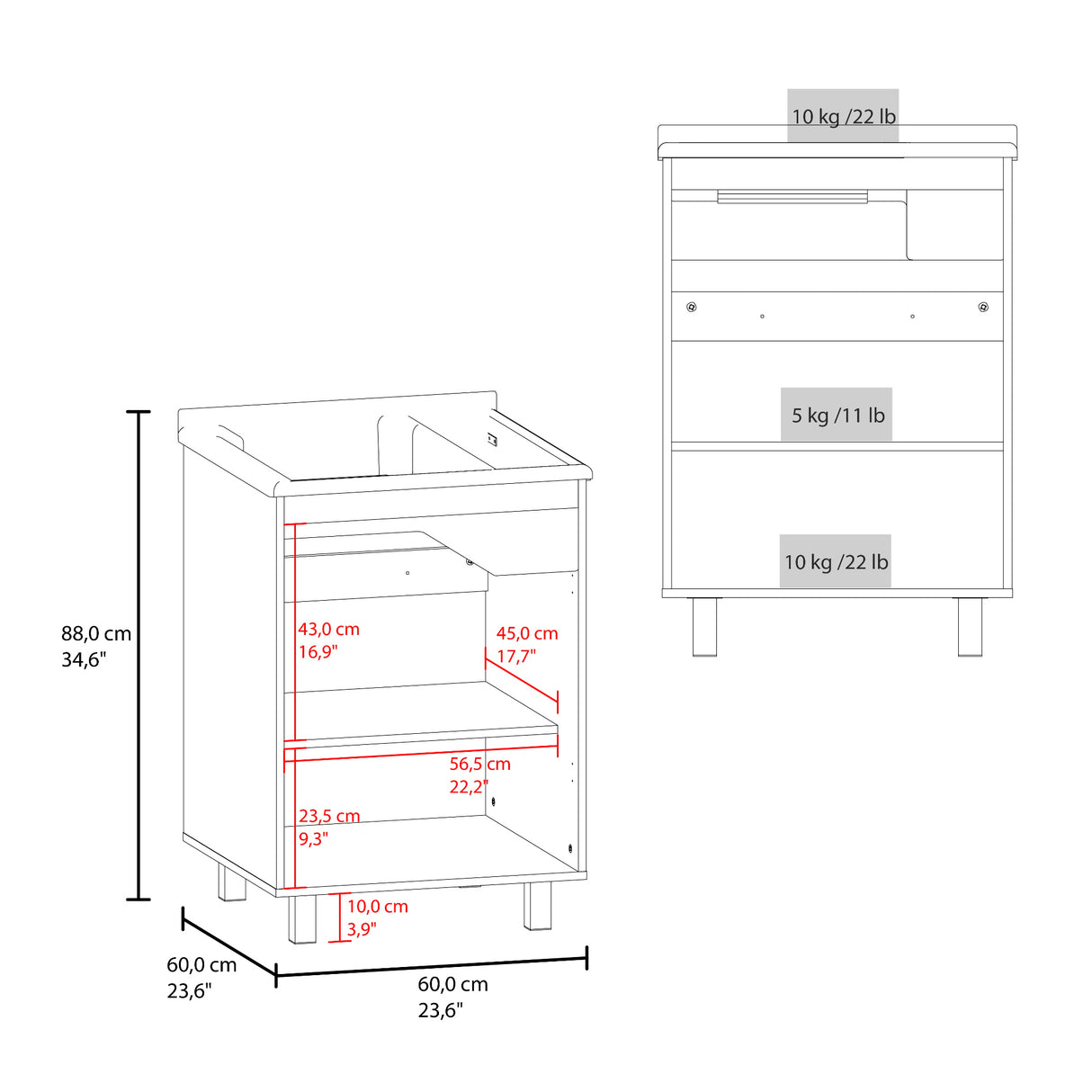 Lavadero Haysi Blanco 60x88cm de Sobreponer con Mueble para Lavadero y sin Grifería